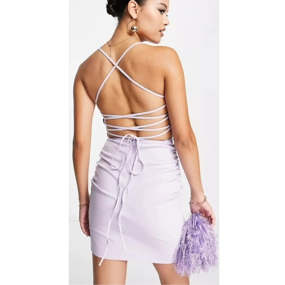 Garage lace up backless bodycon mini dress lilac purple small